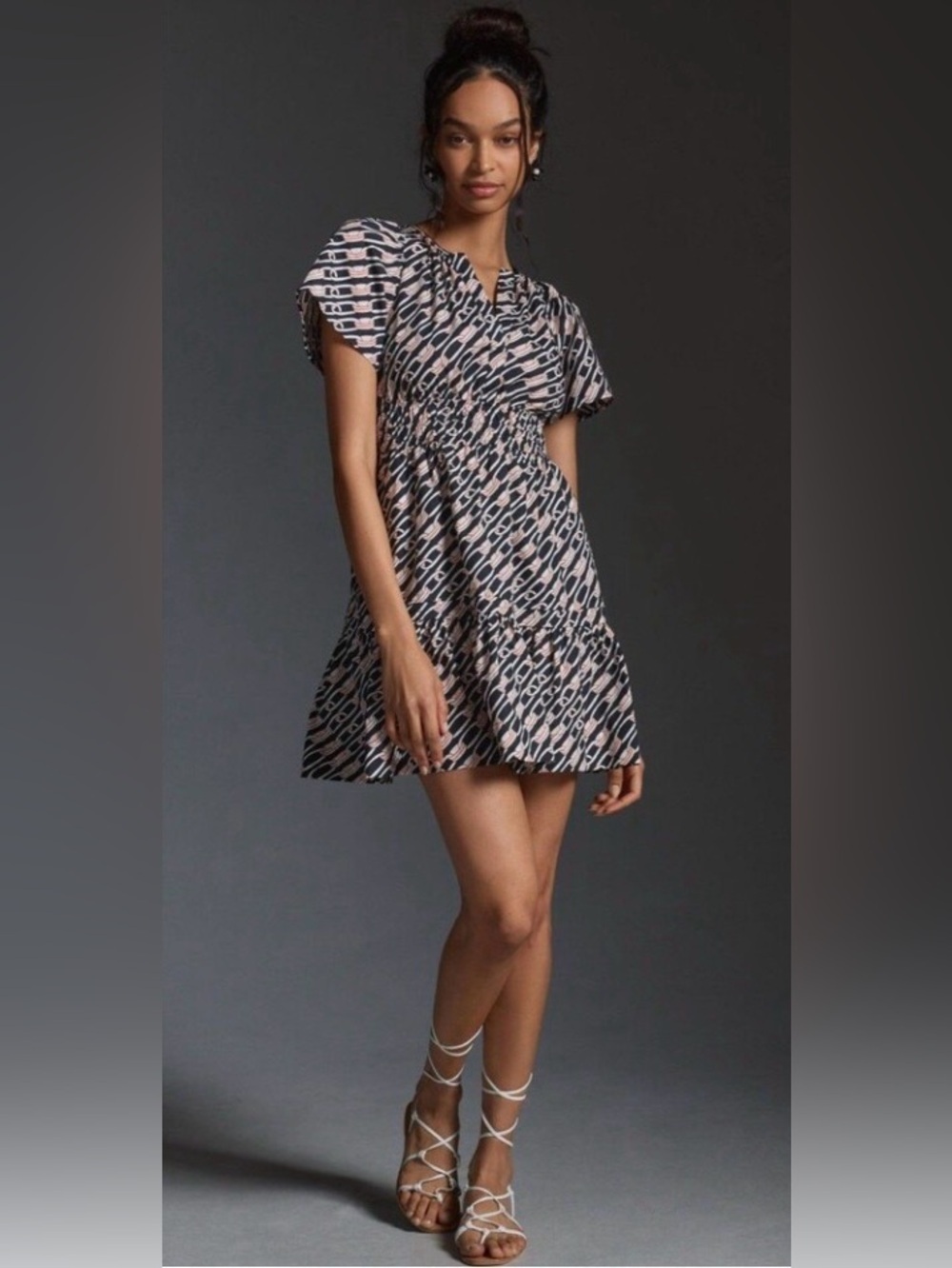 Anthropologie Somerset Mini Dress Womens M Petite Navy Blue Pink Link Cotton